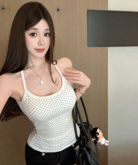 실사 감소되지 않음 도트 무늬 단어 캐미솔 여름 외출용 몸매 가꾸기 다용도 만나는 맨위