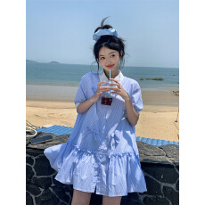 批发实拍~新款韩系甜美减龄重工立体<b class='q'>蝴蝶结</b>压褶宽松<b class='q'>连衣裙</b>