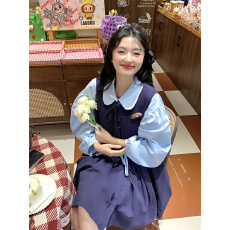 批发实拍~新款韩系甜美减龄重工压褶立体配饰背心<b class='q'>连衣裙</b>+百搭娃娃衬衫