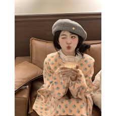 批发实拍~新款韩系橘粉薄荷绿碎花摇粒绒厚实保暖宽松<b class='q'>连衣裙</b>