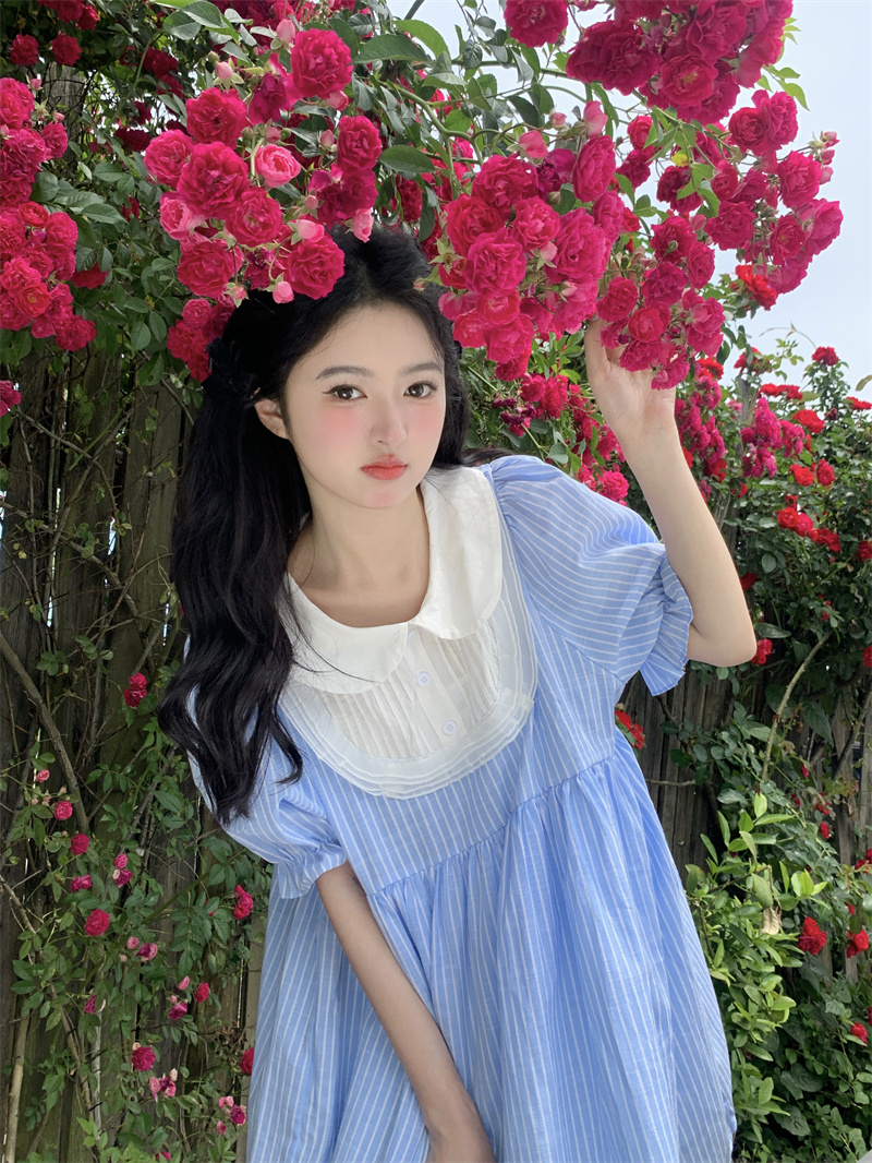 실사 새로운 한 부서 달콤함 연령 감소 무거운 작업 플리츠 레이스 프릴 루즈핏 드레스