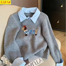批发欧货重工今年流行漂亮软糯洋气早秋灰色假两件针织衫女