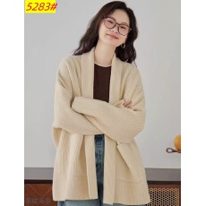 批发嘉茱莉2025春季新款中长款针织外套女宽松针织上衣V领毛衣毛衫
