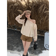 批发大码秋博主推荐无袖飘带设计感千金风露肩背心小衫不规则辣妹上衣