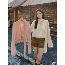 批发大码蕾丝拼接设计飘带V领上衣女秋贵气感轻奢名媛宽松长袖衬衫