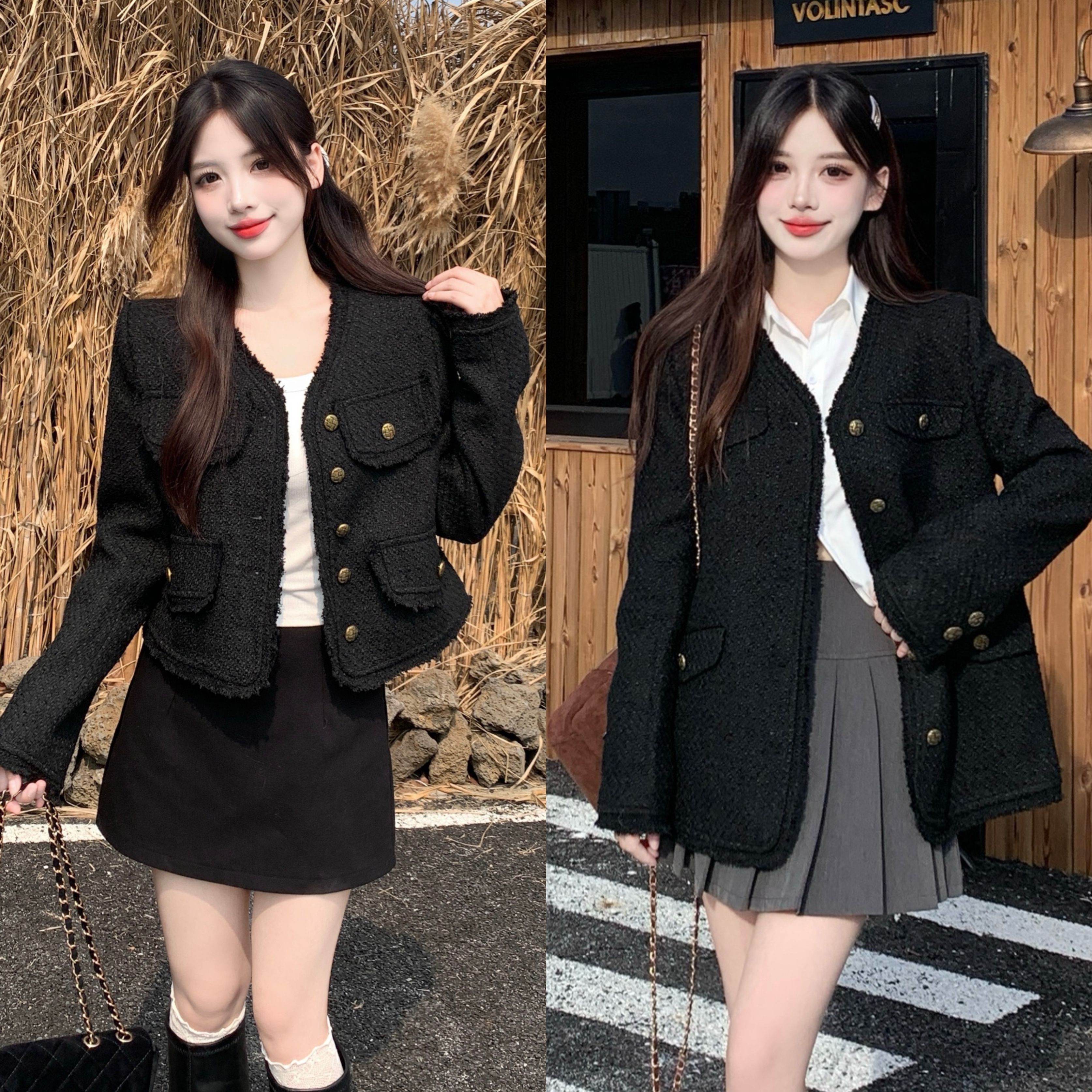 MY13834# 女裝貨源大码新款名媛风法式小众小香复古风高级感气质外套女...