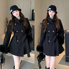 批发大码财阀千金秋冬新品毛呢大衣短款气质显瘦收腰外套百搭休闲外套