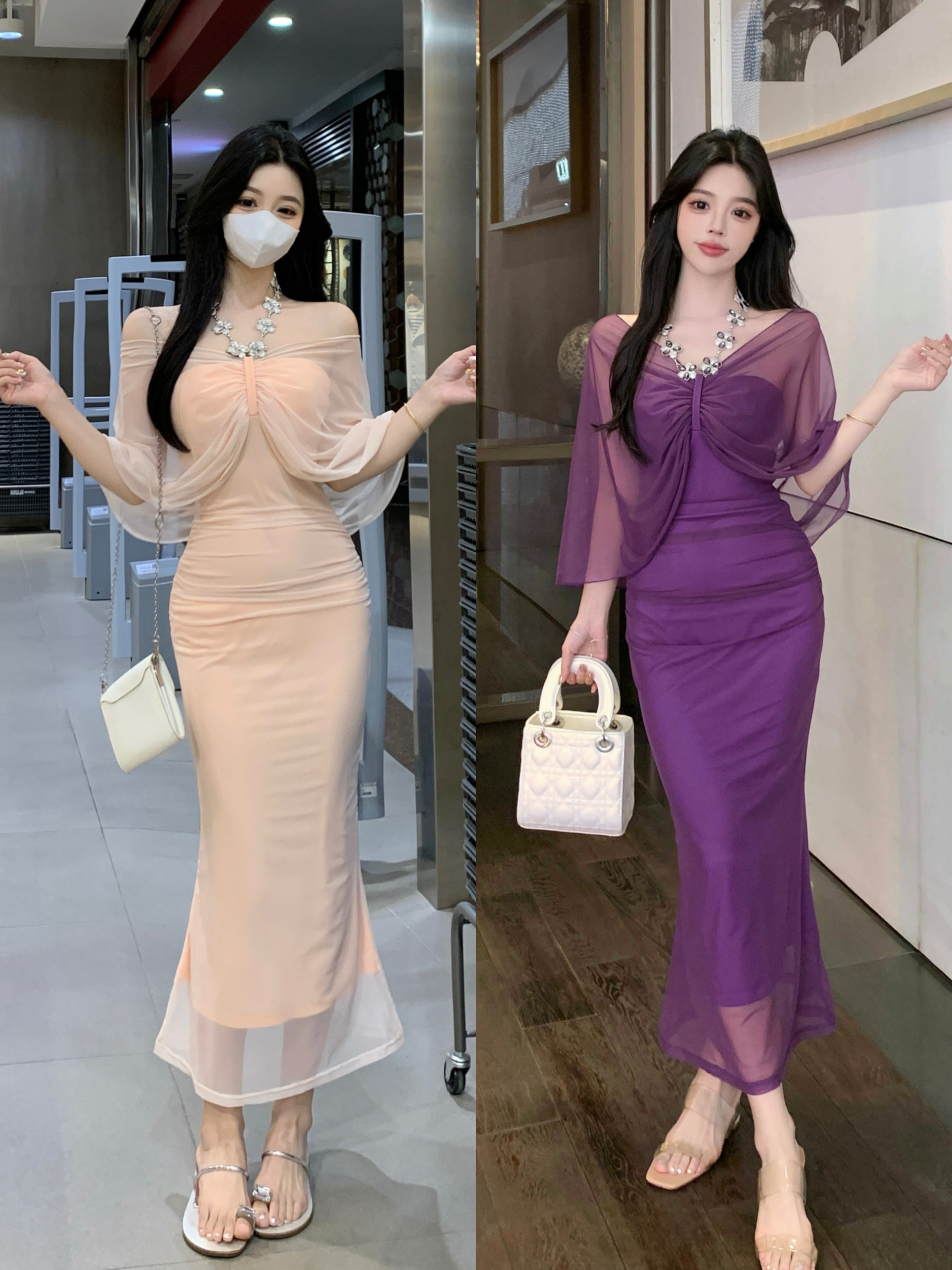 夏雾纱之梦贵气钻石纯色韵味高腰包臀连衣裙纯欲鱼尾显瘦裙女 服裝批發女裝批發服飾貨源