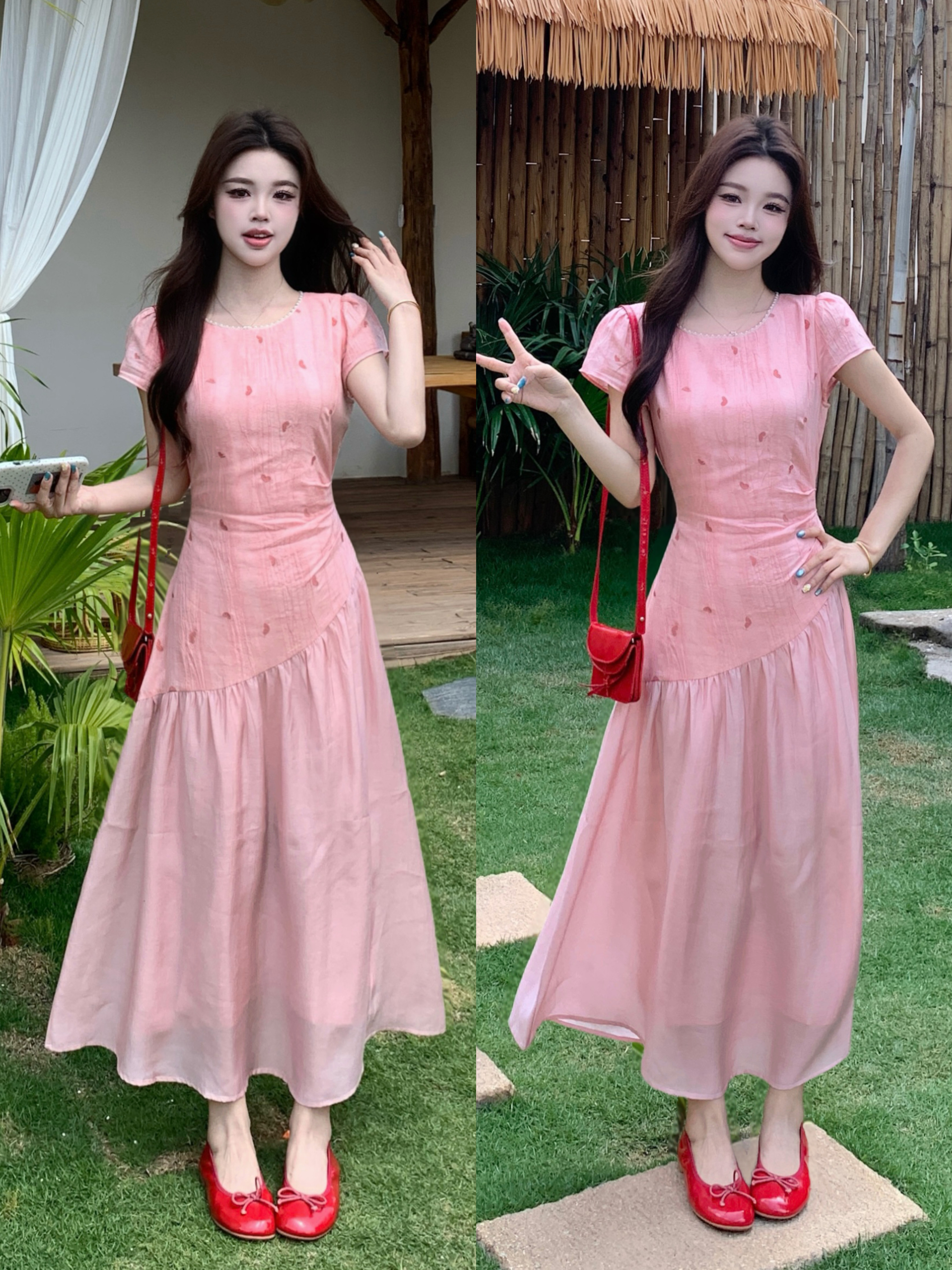 大码法式连衣裙女装夏季新款收腰显瘦显白减龄高级感中长裙女 服裝批發女裝批發服飾貨源