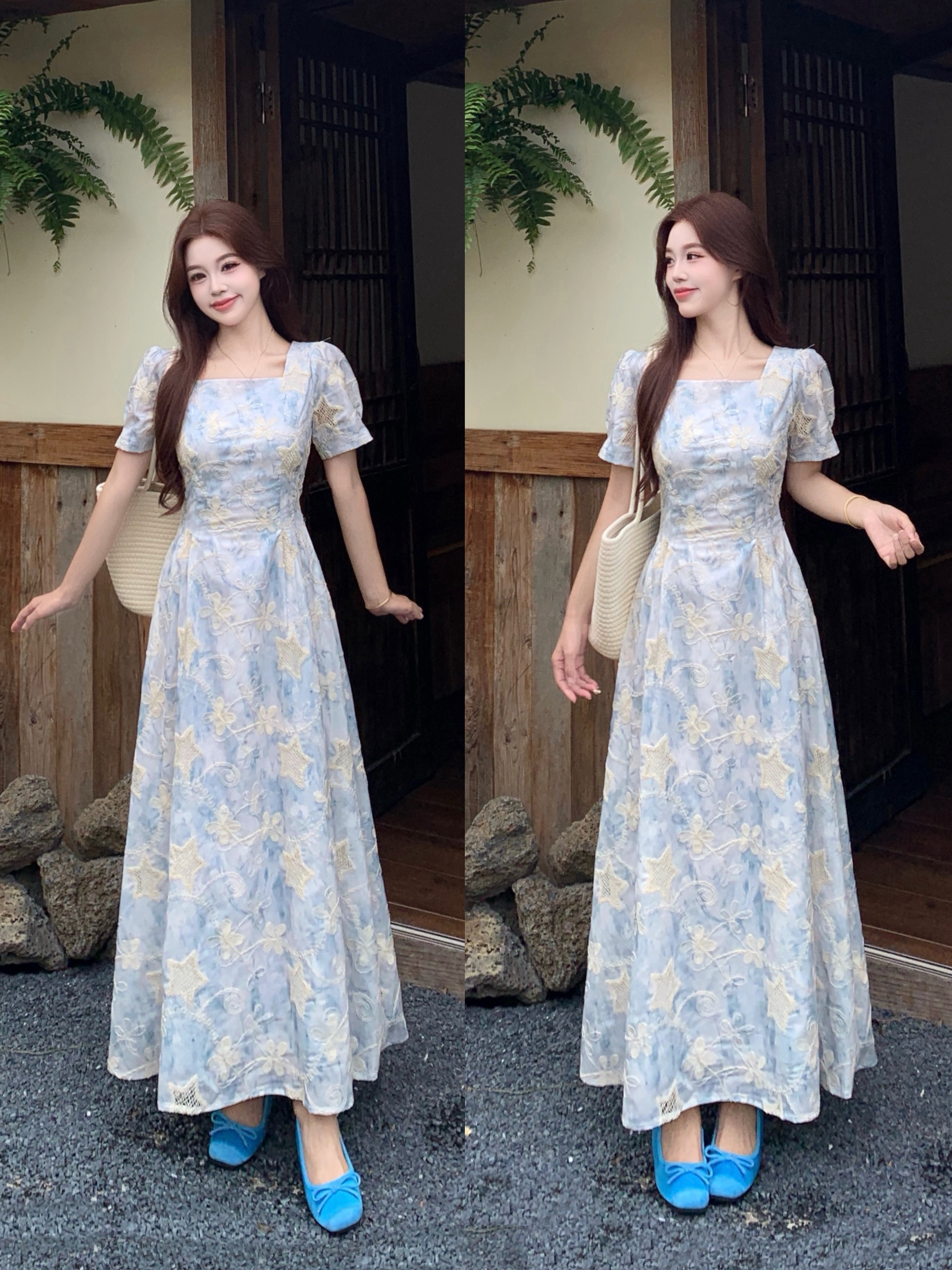 빅 사이즈 2026 프랑스식 자수 별 스팽글 달콤함 첫사랑 여성 드레스 여름 분위기 센스 하얀 달빛 치마 여성