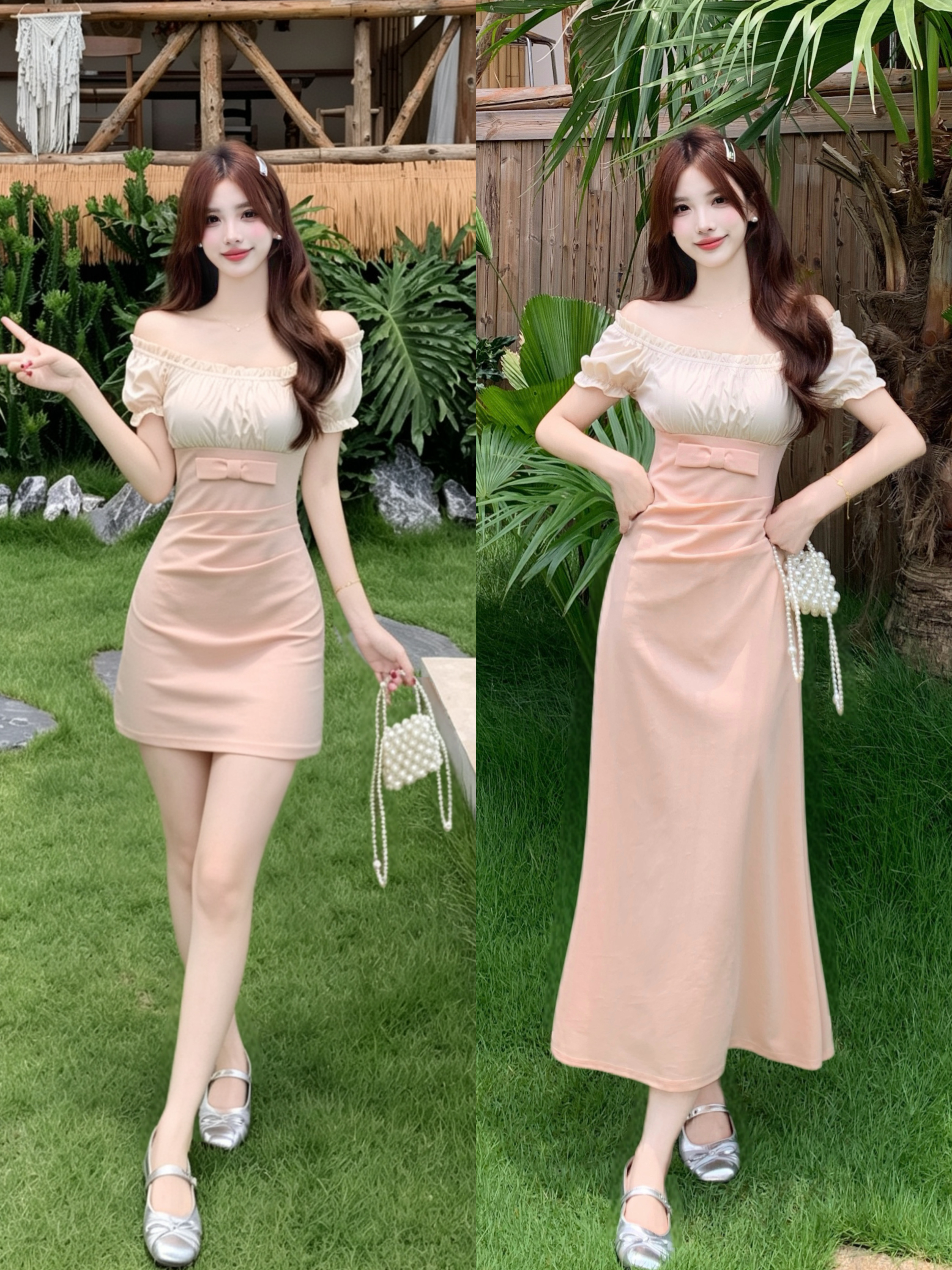 RY6812# 大码少女甜诗甜美名媛风法式温柔花边一字肩正肩两穿连衣裙包臀...