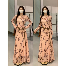 批发大码胖mm牧野花荡法式荡领碎花<b class='q'>连衣裙</b>复古显瘦温柔<b class='q'>长袖</b>大裙摆长裙