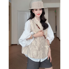 批发微胖mm新中式国风提花马甲背心女早春设计感小众宽松叠穿无袖上衣