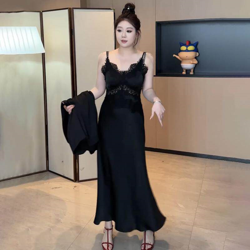 빅 사이즈 여성 의류 지방 mm 고급 센스 레이스 조각 슬립 드레스 2026 여름 품격 슬림해 보이는 표지 고기 롱 스커트