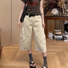 批发工装风高腰阔腿七分裤女2026夏季大码胖MM新款<b class='q'>百搭</b>运动好看休闲裤