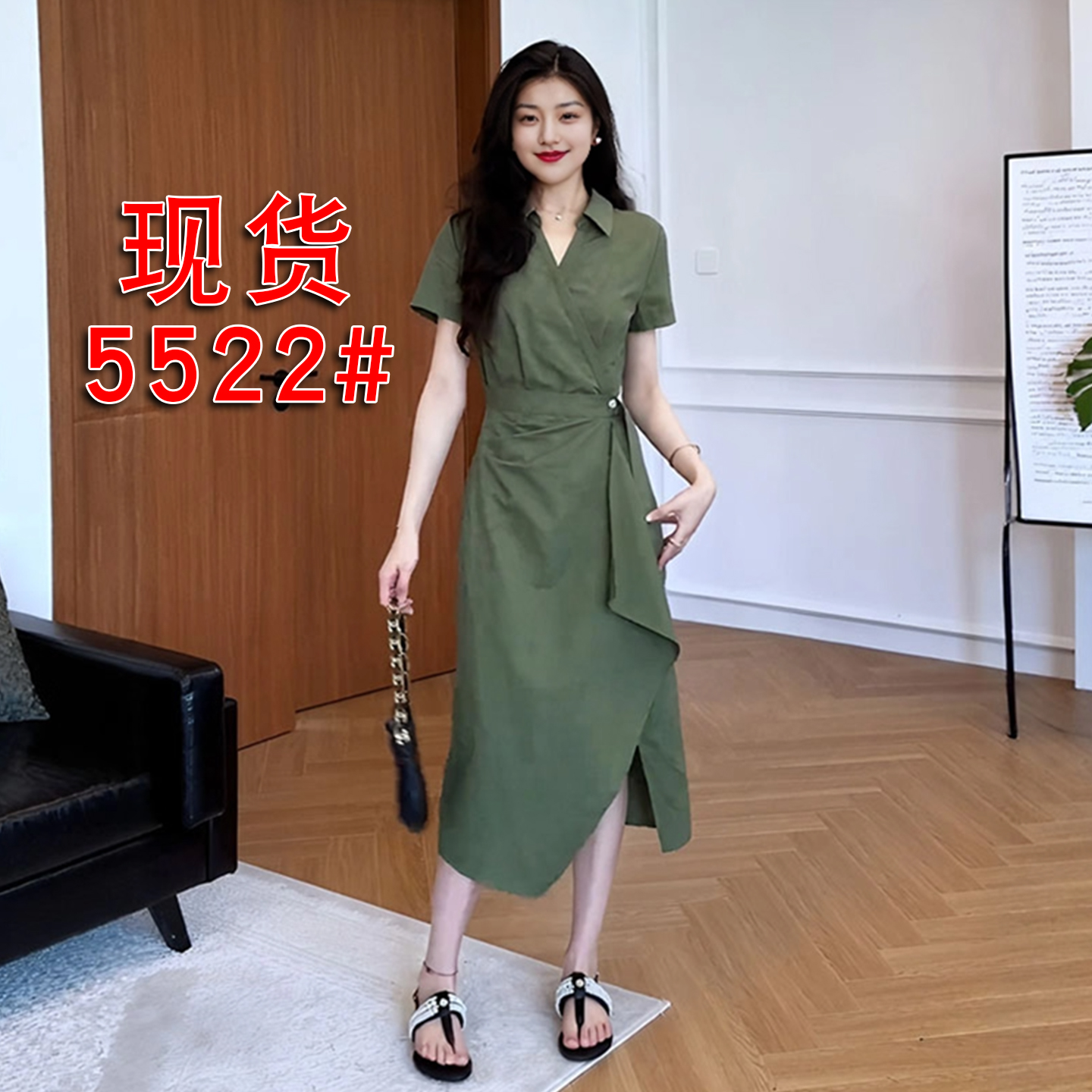 빅 사이즈 디자인 센스 불규칙 품격 꼬집기 허리 여성 드레스 여름 지방 mm 배 종류 몸 슬림해 보이는 트임 치마