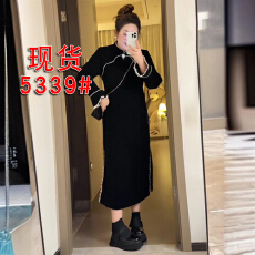 批发大码显瘦改良版黑色旗袍连衣裙女<b class='q'>冬</b>季新款胖mm内搭外穿新中式裙子
