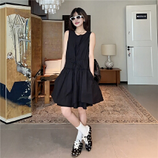 批发大码抽绳收腰减龄显瘦<b class='q'>连衣裙</b>女夏季新款胖mm设计感坎肩无袖<b class='q'>背心裙</b>