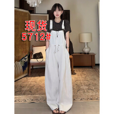 批发<b class='q'>大码</b>女装时髦慵懒风抽绳收腰背带连体裤夏微胖mm宽松阔腿显瘦长裤