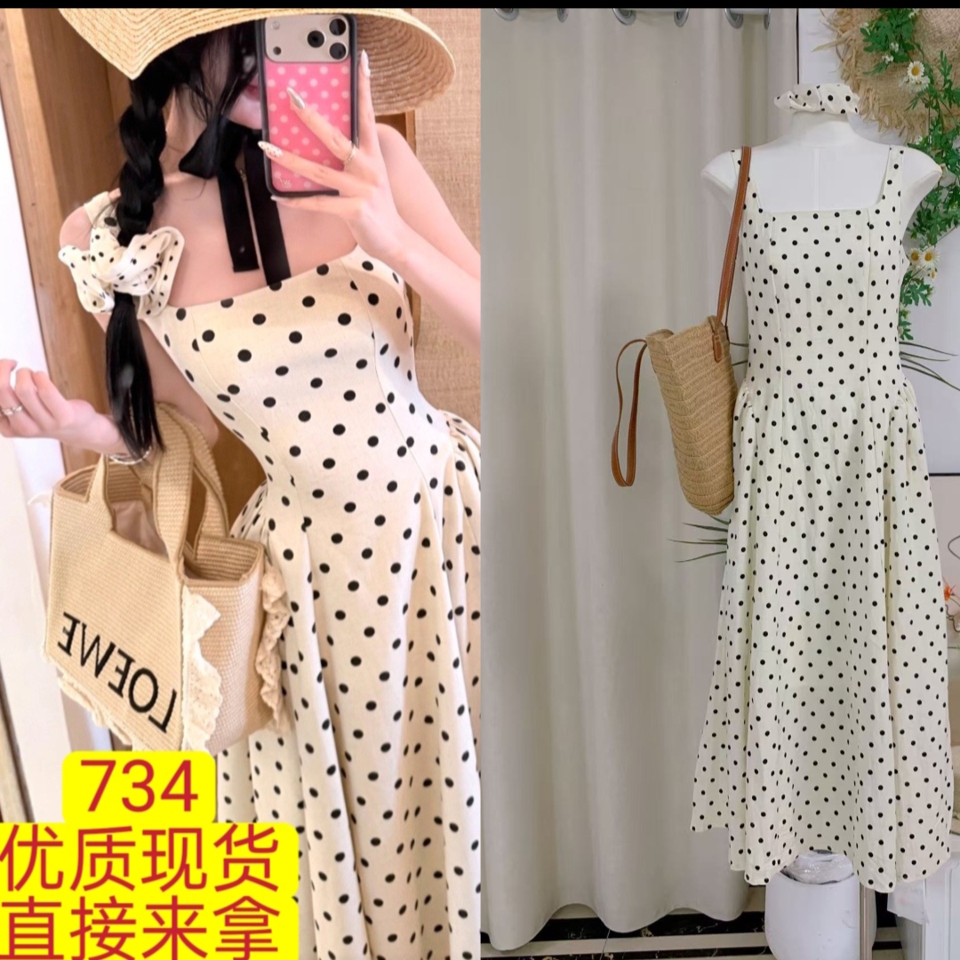 화이트 워터 여성 游园 앨리스 그는 벤 바람 도트 무늬 슬립 드레스 여성 봄 여름 프랑스식 레트로 몸매 가꾸기 드레스
