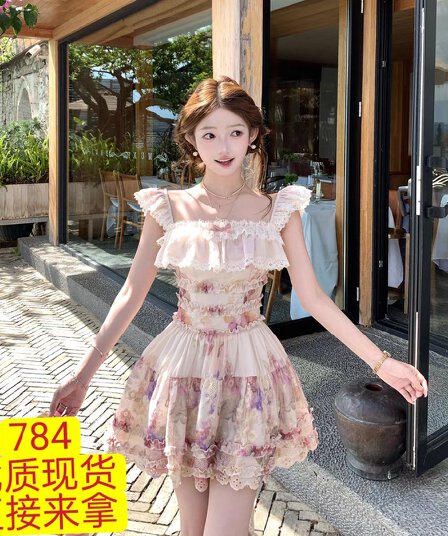 acaine5 28 20 00 95 할인 황혼 꽃 시리아 달콤함 소녀 프릴 꽃무늬 슬립 드레스