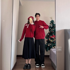 批发实拍#已出货#情侣装2025法式蝴蝶结圣诞春节红色新年订婚领证毛衣