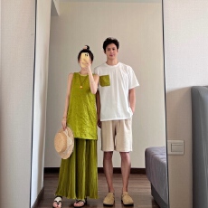 批发实拍#出货中#情侣装2026夏季新中式连衣裙海边度假沙滩裙一裙一衣