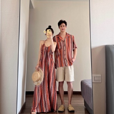 批发实拍#已出货#情侣装2026夏季印花吊带裙海边度假风沙滩裙一裙一衣