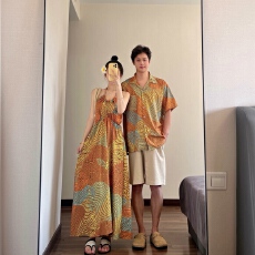 批发实拍#出货中#情侣装2026夏季斜裁吊带裙海边度假风<b class='q'>沙滩裙</b>一裙一衣