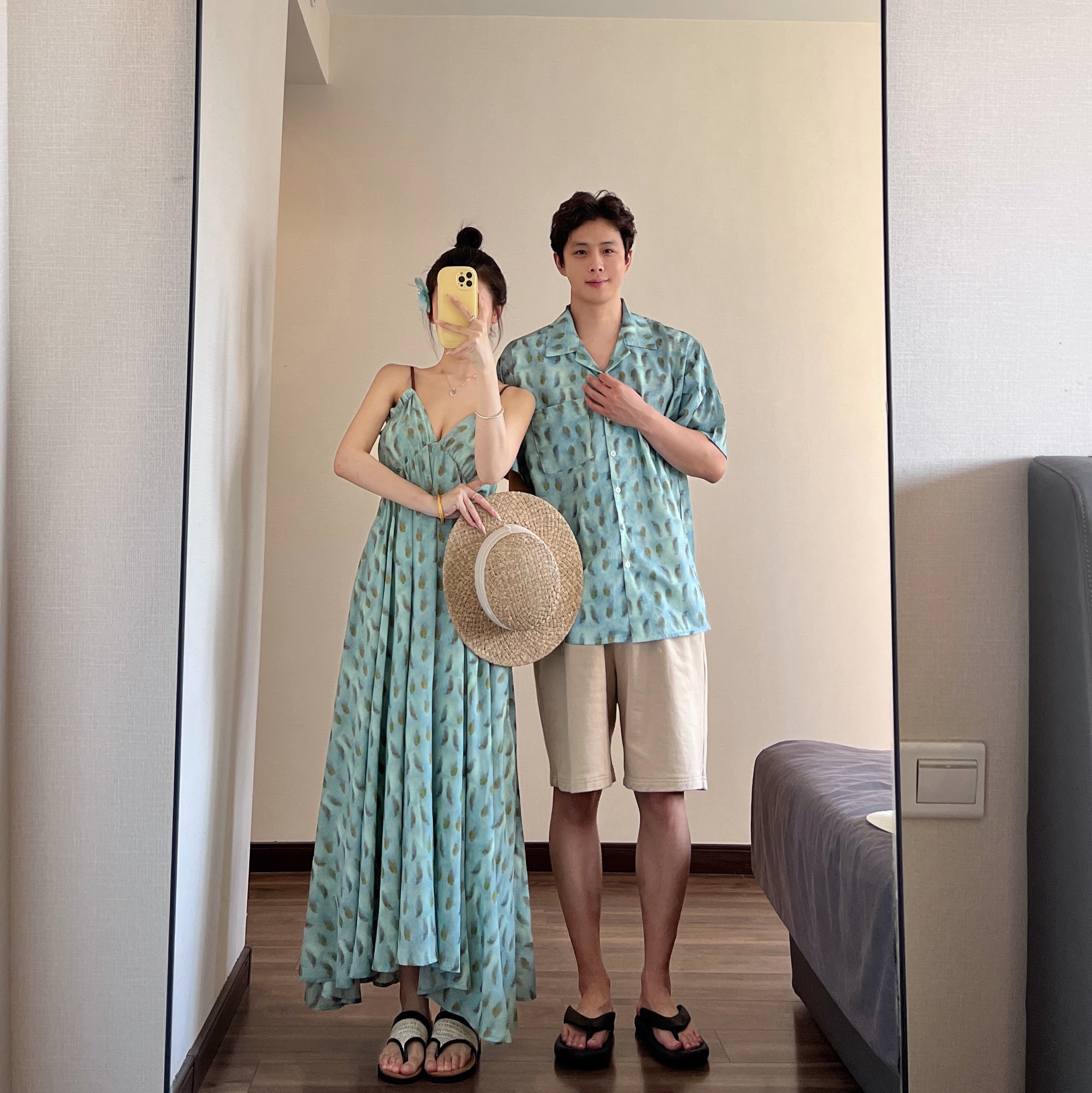 실사 선적 중 커플룩 2026 여름 꽃무늬 슬립 드레스 해변가 휴가 바람 해변 드레스 하나 치마 하나 의류