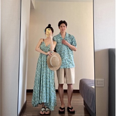 批发<b class='q'>实拍</b>#出货中#情侣<b class='q'>装</b>2026夏季碎花吊带裙海边度假风沙滩裙一裙一衣