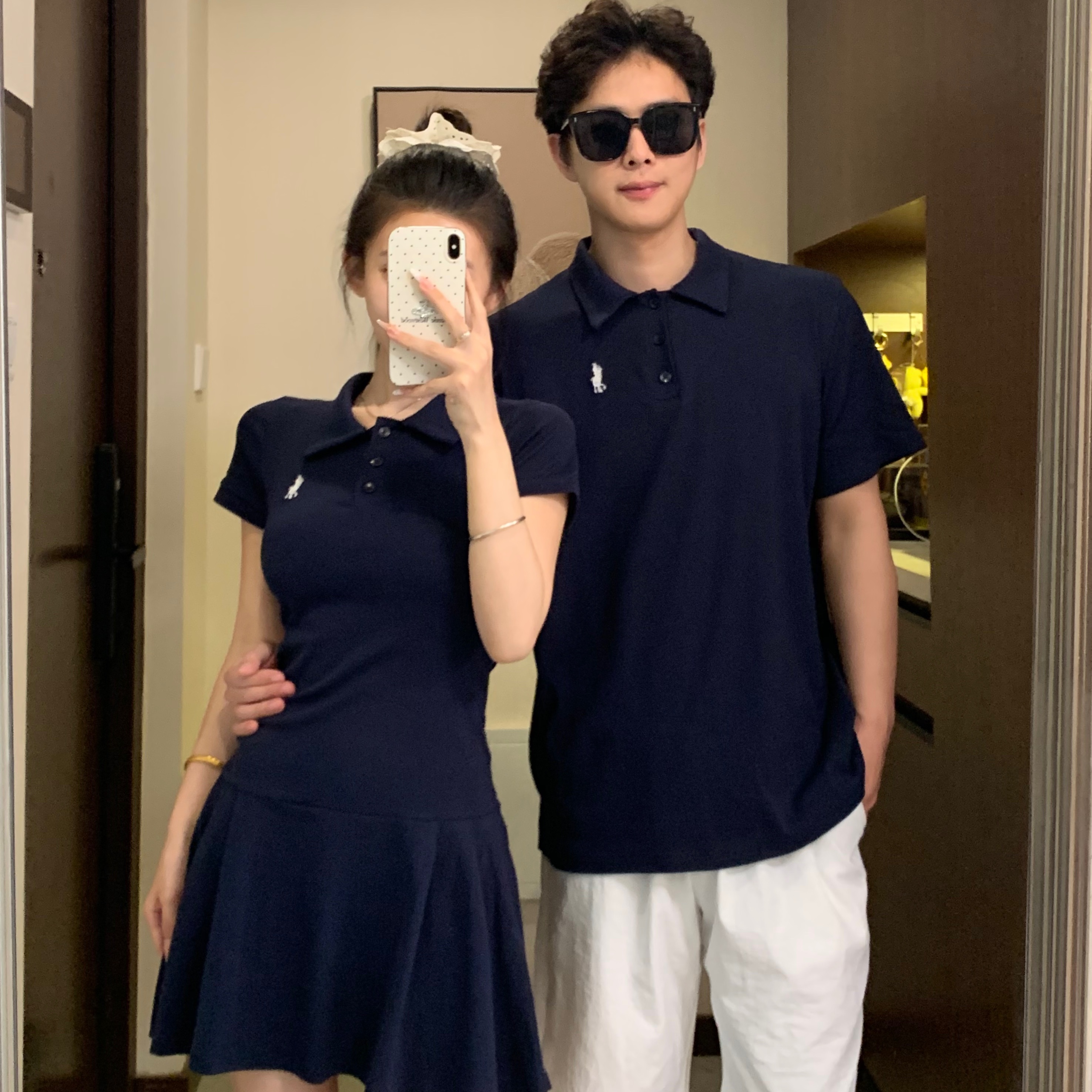 실사 있음 선적 커플룩 2026 여름 고급 센스 오래된 돈 바람 POLO 칼라 드레스 허리 수축 슬림해 보이는