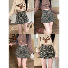 批发实拍 豹纹带安全裤防走光时尚<b class='q'>半身裙</b>女秋冬新款辣妹美式复古<b class='q'>短裙</b>