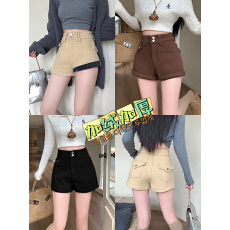 批发实拍 2025年秋冬新款韩版纯色百搭加绒牛仔短裤高腰显瘦百搭A字裤