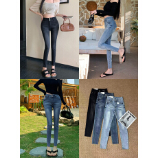 批发实拍 <b class='q'>高腰</b>铅笔牛仔裤女2026春新款显瘦紧修身弹力九分百搭小脚裤