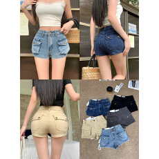 批发实拍  2026年春季新款口袋做旧复古弹力紧身提臀牛仔短<b class='q'>裤</b>热<b class='q'>裤</b>女潮