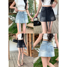 批发实拍 防走光复古烫钻半身裙牛仔裙女夏季2025新款高腰显瘦A字裙子