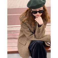 批发2026年秋装新款 纯色<b class='q'>百搭</b>羊毛呢西装外套女 韩国东大门代购