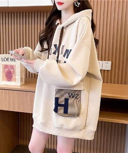 흔들어서 톤 품질 순수한 Mianhua 면 복잡한 우유 실크 이후 패키지 칼라 얇은 스타일 루즈핏 주머니 후드티