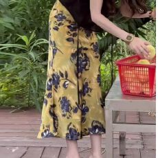 批发100涤纶 夏季显瘦遮肉印花半身裙女高腰a字鱼尾包臀长裙后妈裙