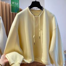 95涤 宽松休闲百搭套头上衣韩国设计感小众抽绳圆领卫衣女春秋