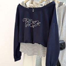 批发实拍新款春秋<b class='q'>超</b>火减龄露肩长袖卫衣<b class='q'>大码</b><b class='q'>女装</b>胖mm假两件别致上衣