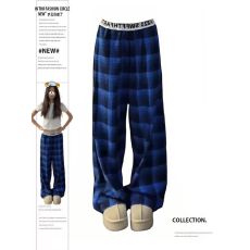 批发大码设计感字母拼接松紧腰格子裤女2026夏<b class='q'>街头</b>复古格纹宽松阔腿裤