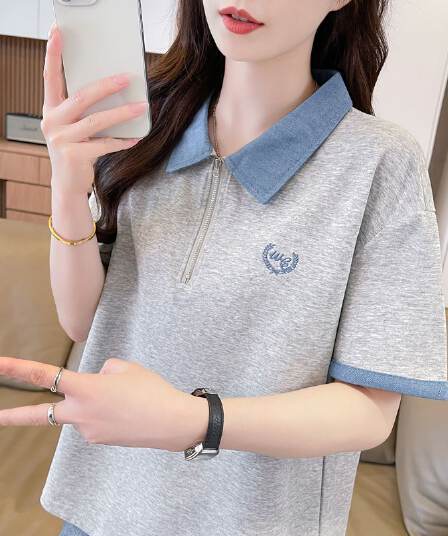 실사 180g 남자 바 면 반팔 티셔츠 여성 여름 반팔 얇은 스타일 데님 루즈핏 작은 키 디자인 센스 맨위