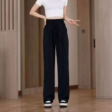 批发爆款冰丝皱<b class='q'>阔腿裤女</b>夏季款宽松显瘦薄款垂感拖地防晒慵懒风休闲裤