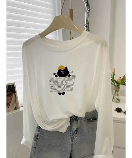 65 면 눈꽃 면 여름 프린트 섹션 여성 셔츠 비스듬한 어깨 티셔츠 자외선 차단 기본 셔츠 블라우스 통기성 루즈핏