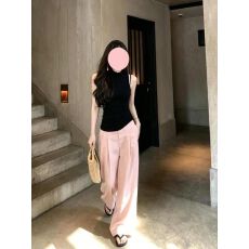 批发2026新款<b class='q'>夏</b>日慵懒轻盈裤子垂感宽松直筒休闲粉色长裤女