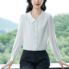 批发2025秋季新款<b class='q'>娃娃领</b>衬衫女短袖上衣洋气减龄法式高级感雪纺衬衣潮