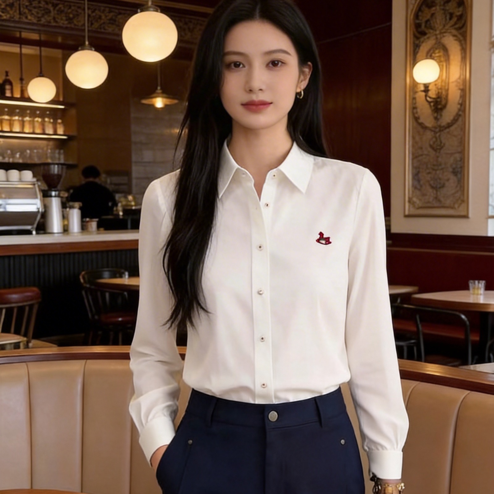 2026 봄 새로운 품격 디자인 센스 셔츠 여성 면 소재 출퇴근 캐주얼 여성 의류 배색 트로이 목마 자수 맨위