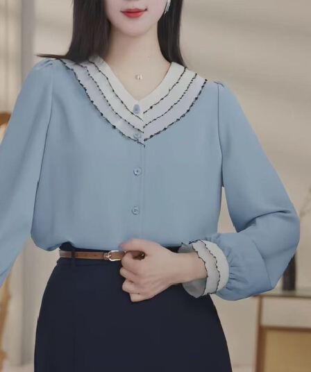 2026 가을 켜기 새로운 프랑스식 디자인 센스 품격 빛 요리 한 바람 셔츠 배색 레이스 디자인 센스 프랑스식 여성 셔츠